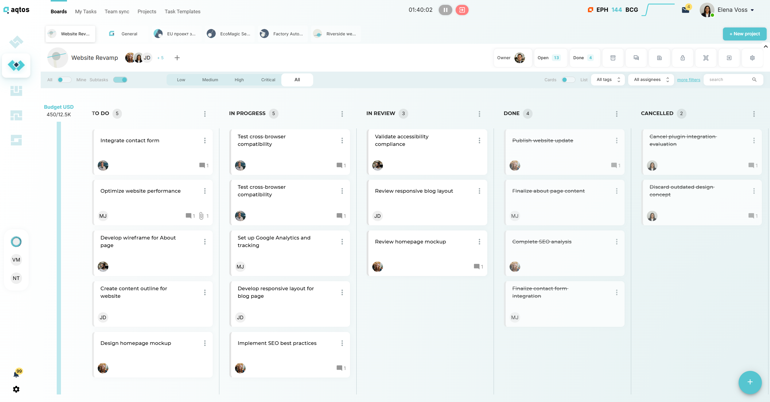 Aqtos BOSS* kanban board screenshot