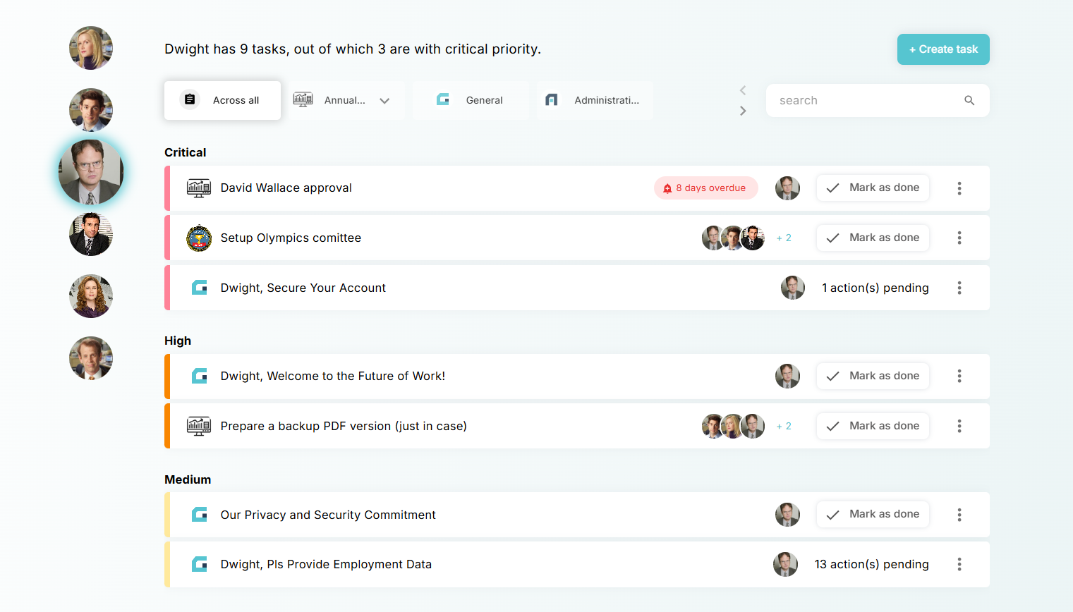 BOSS Team Sync daily standup view