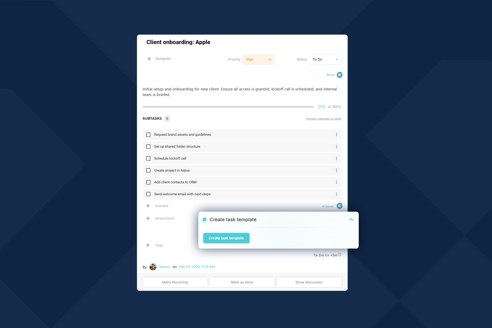 Task templates in Aqtos
