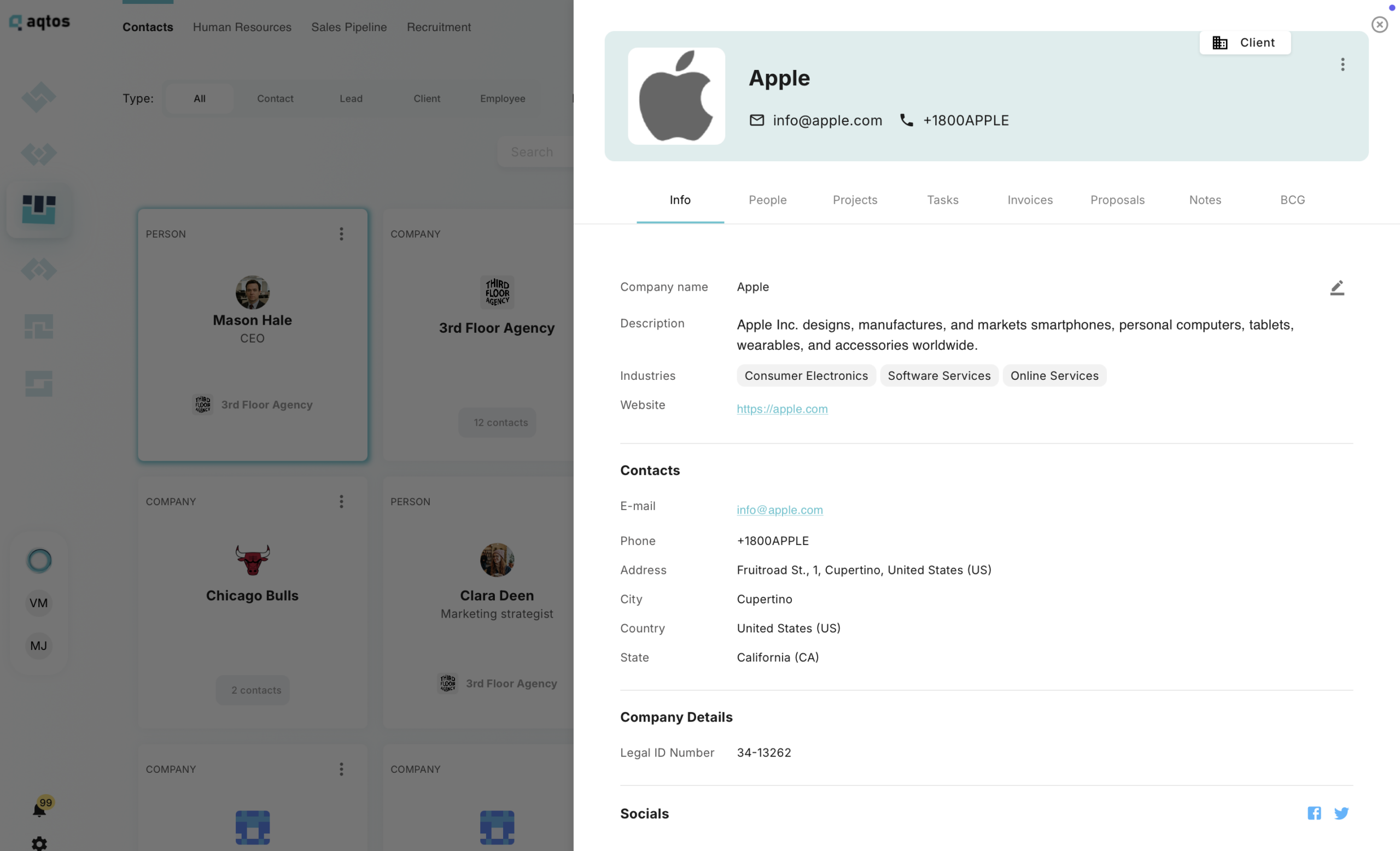 Aqtos BOSS client project view