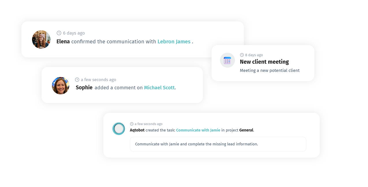 BOSS sales pipeline activity feed