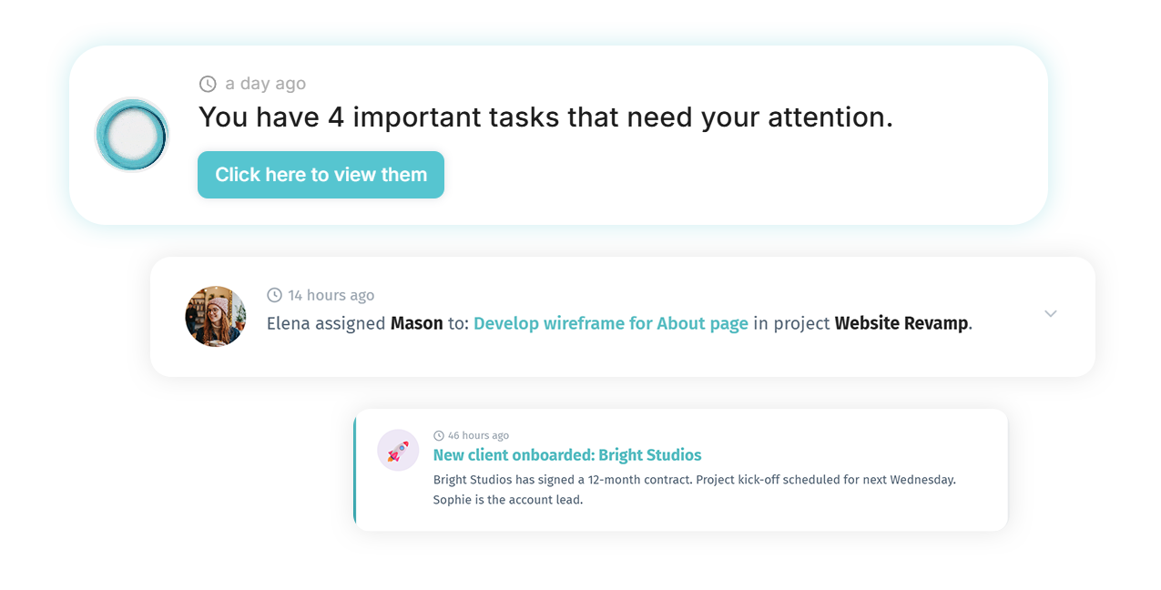 BOSS task and project management feed